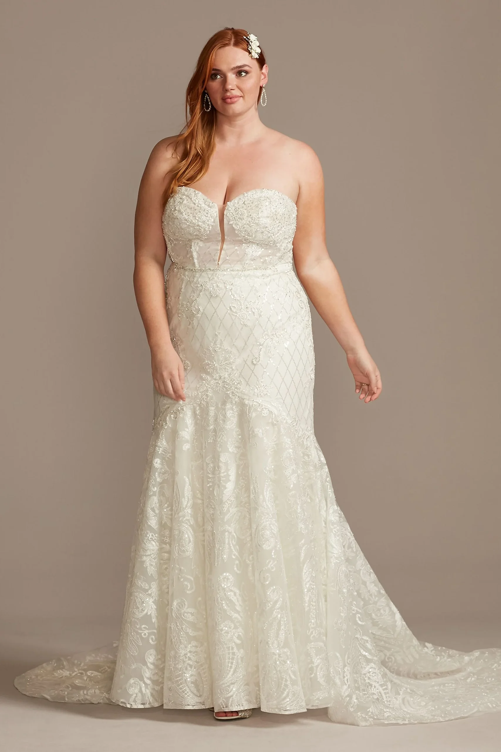 Beaded Brocade Plus Size Wedding Dress
