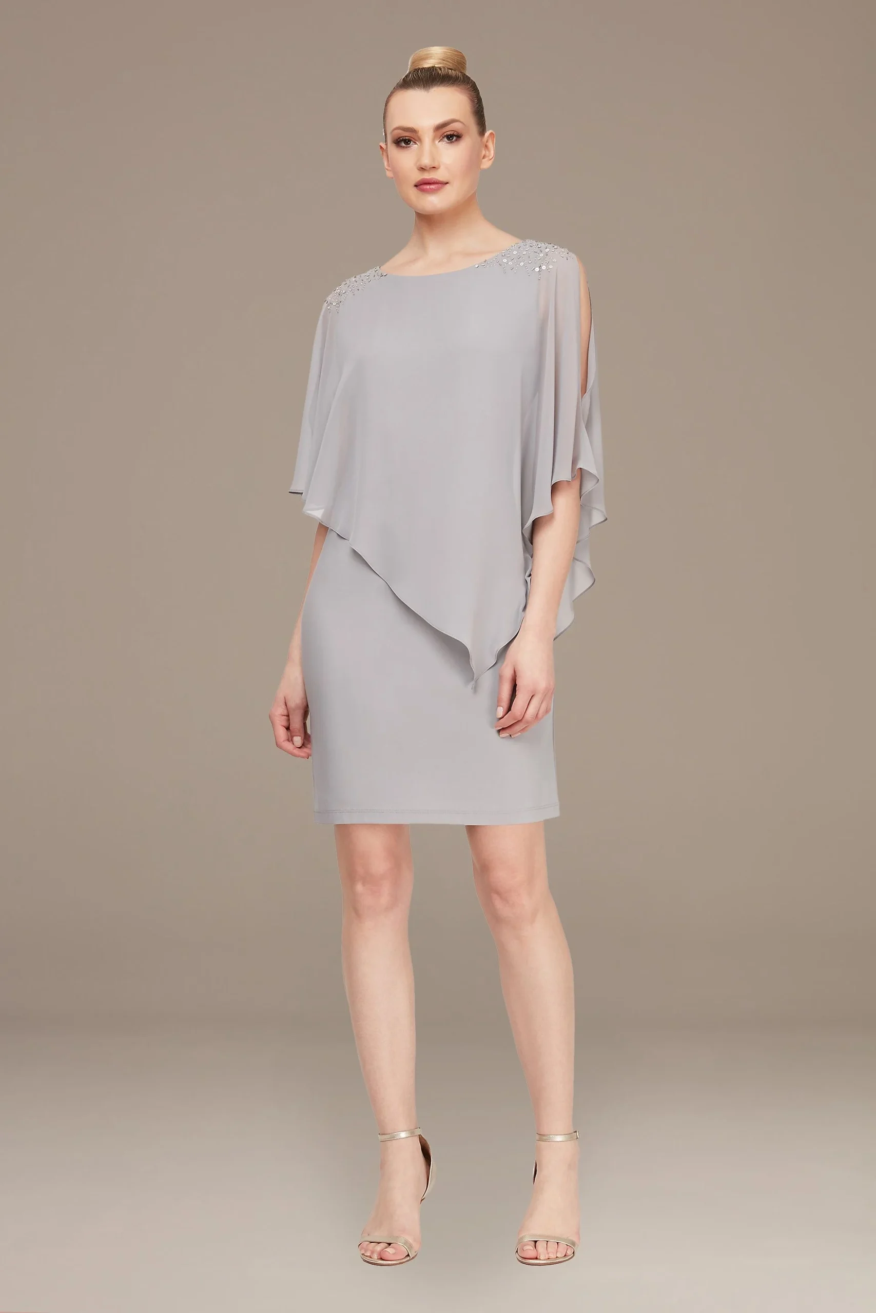 Beaded Chiffon Capelet Sheath Dress