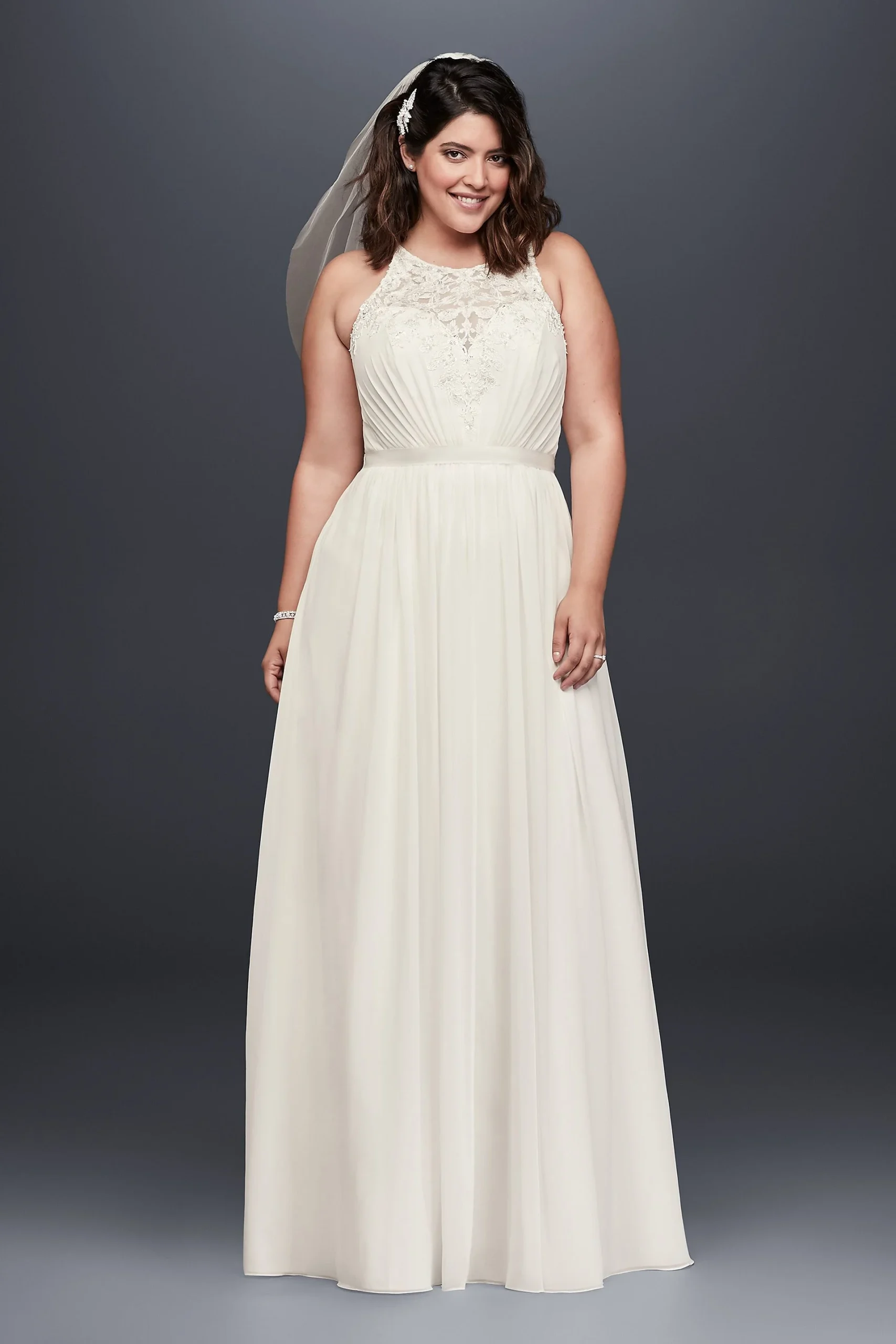 Beaded Chiffon Halter Plus Size Wedding Dress