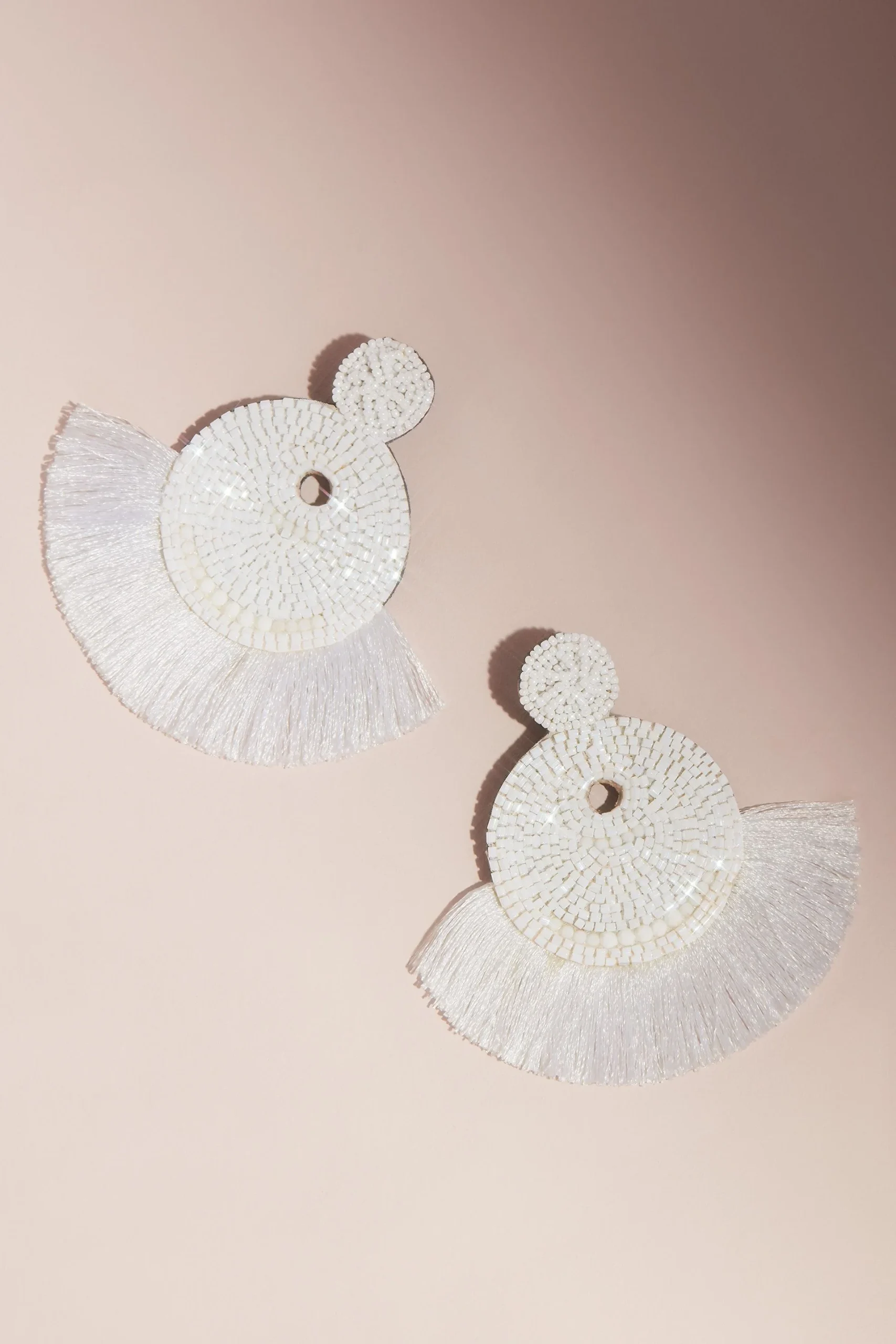Beaded Circle Drop Earrings with Fringe