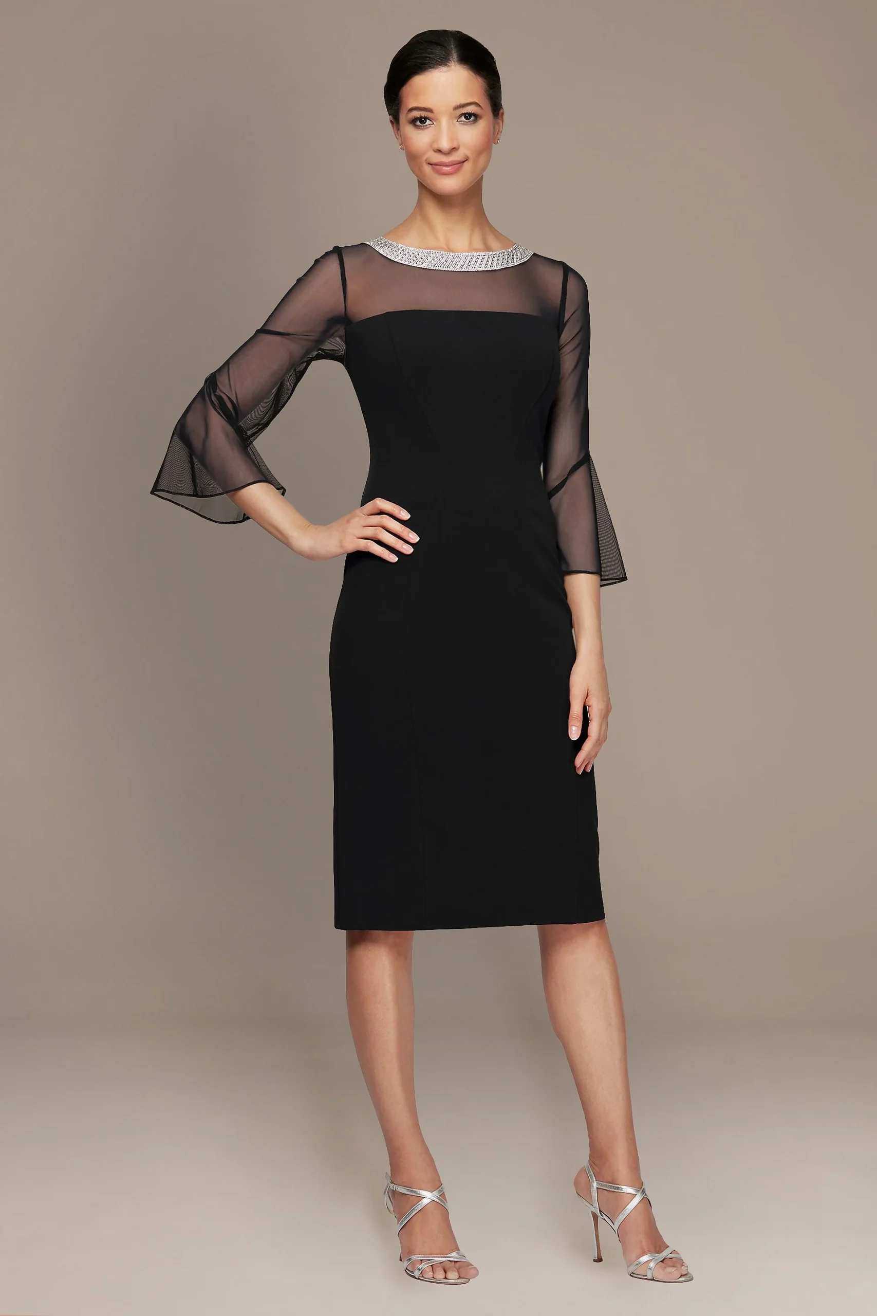 Beaded Collar Illusion Petite Sheath Dress