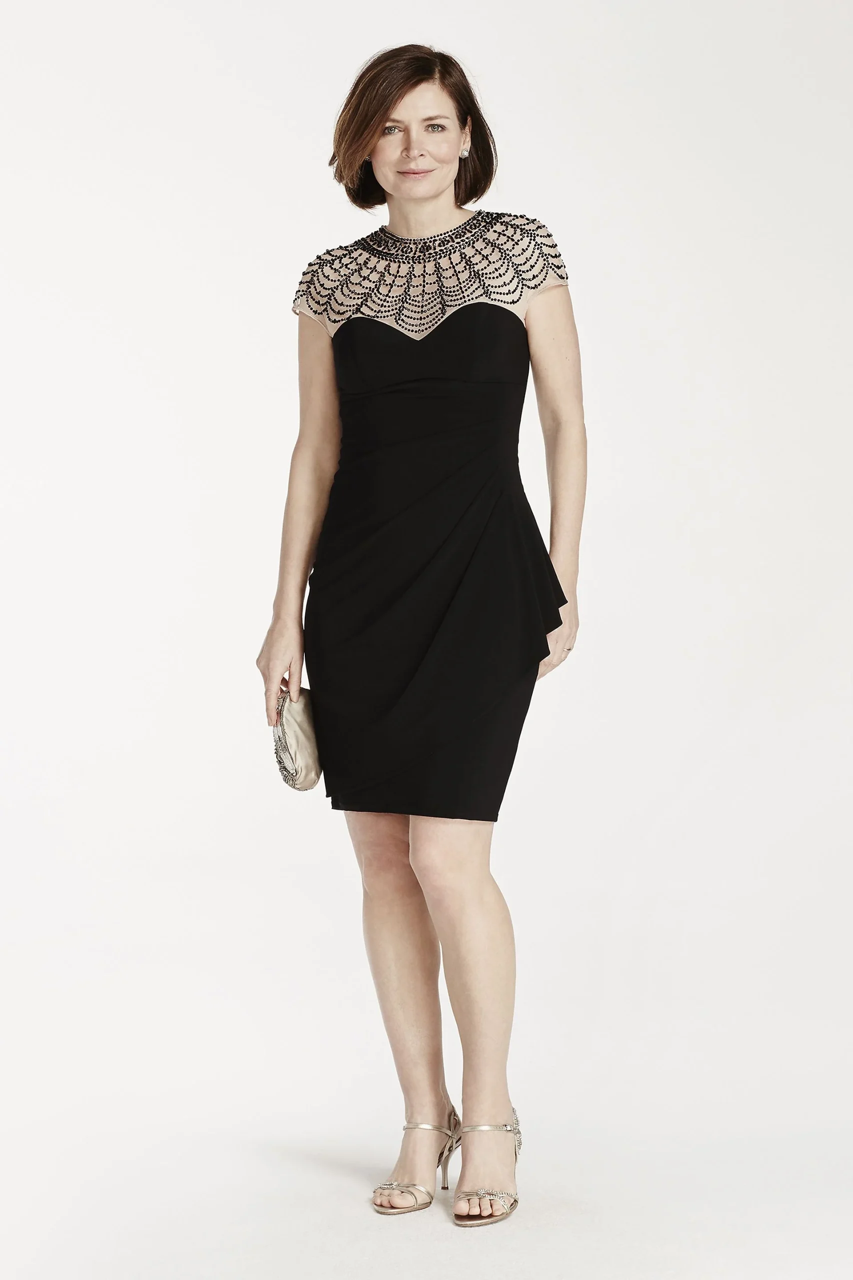 Beaded Illusion Cap Sleeve Bodice Jersey Dress