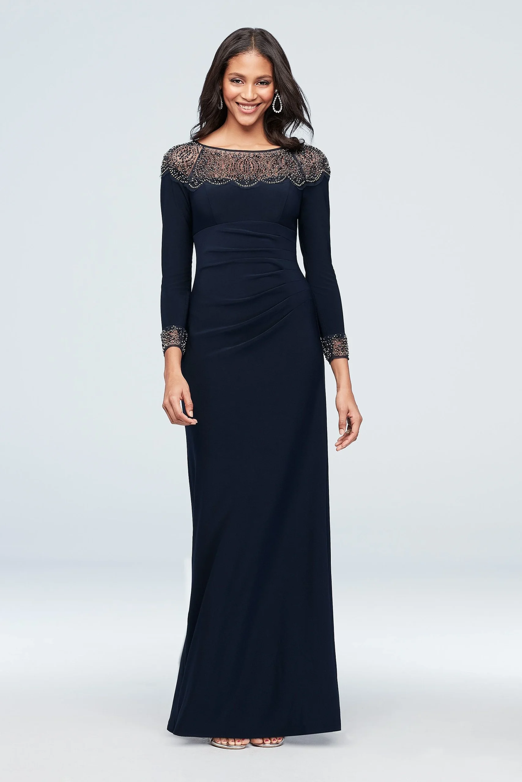 Beaded Jersey Long Sleeve Sheath Dress