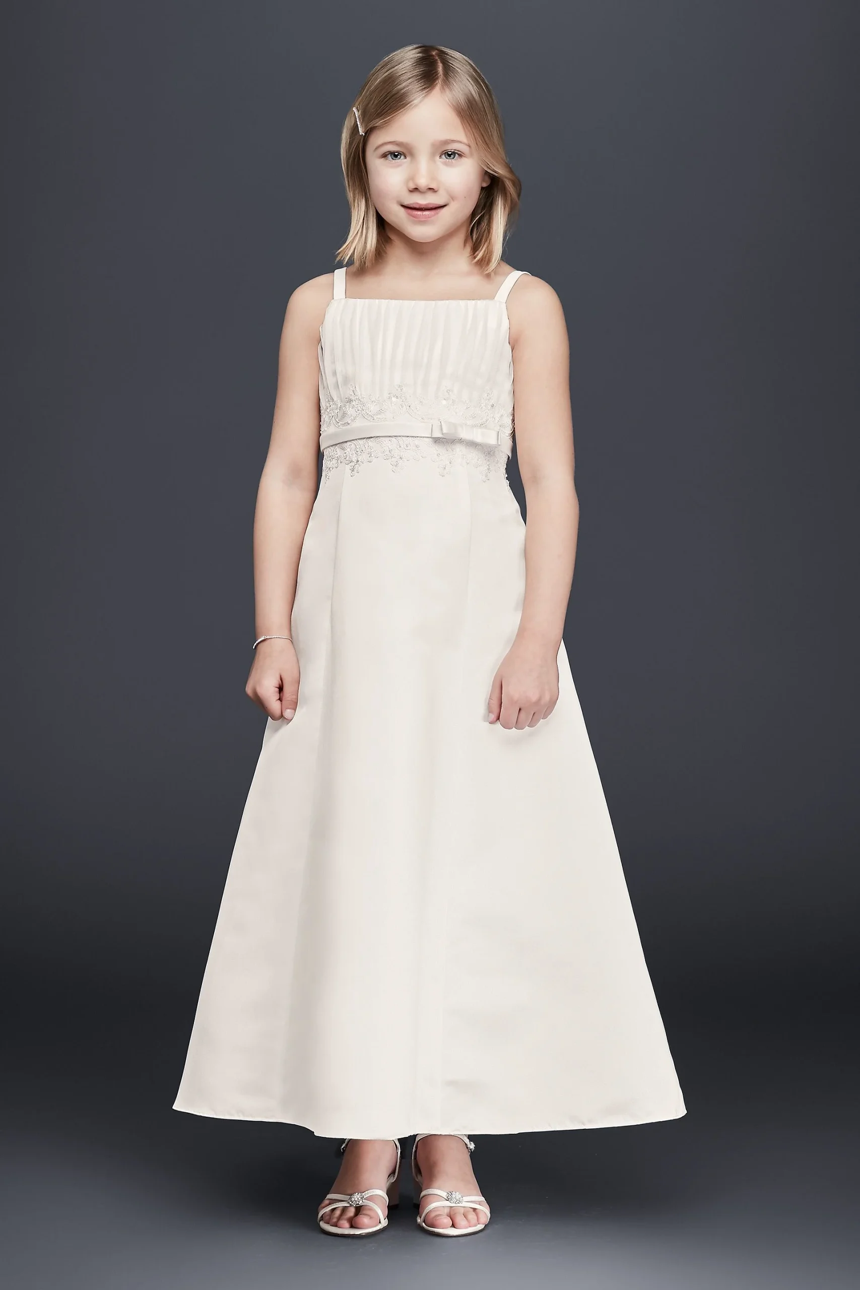 Beaded Lace and Satin Long Flower Girl Dress