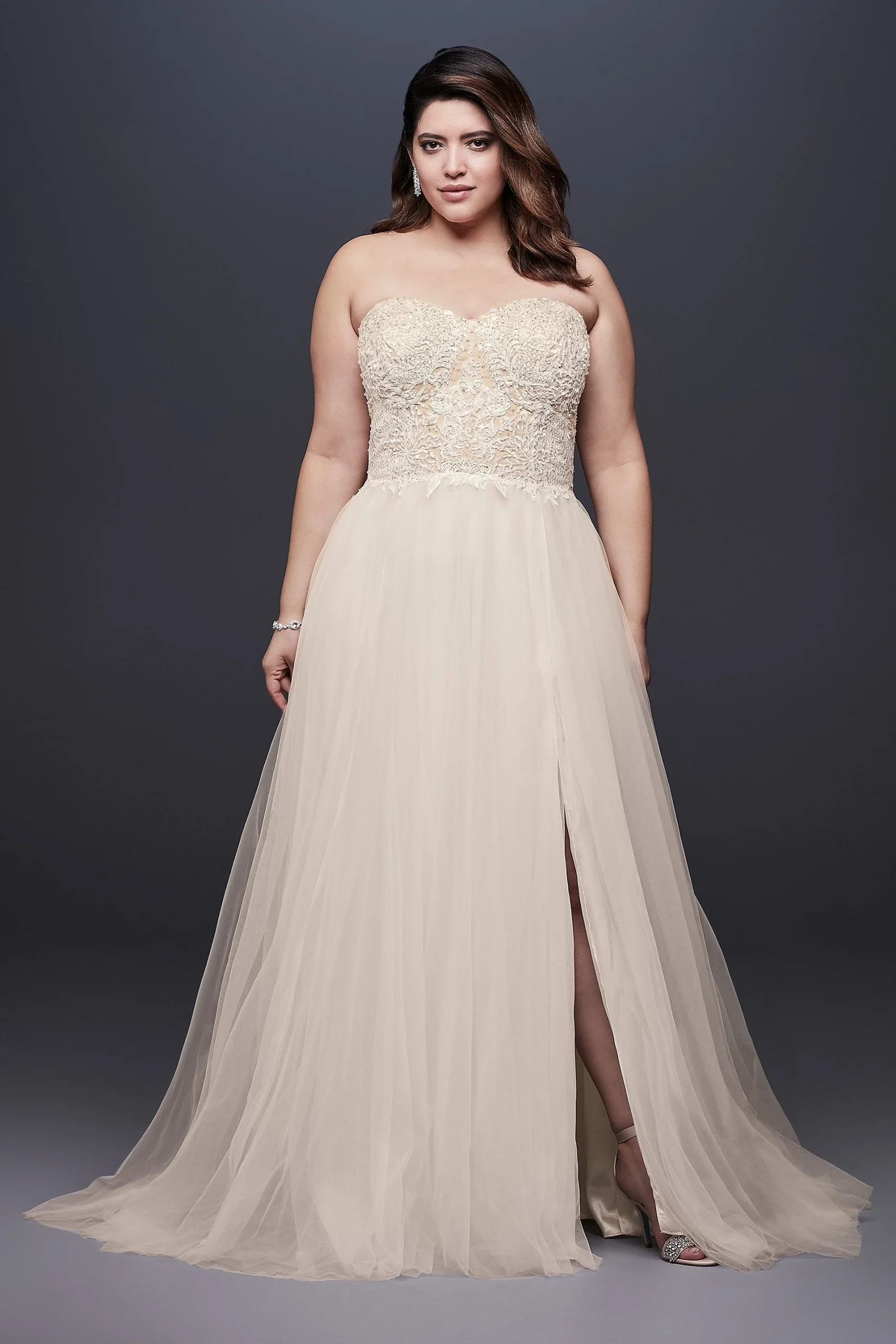 Beaded Lace Strapless Wedding Dress