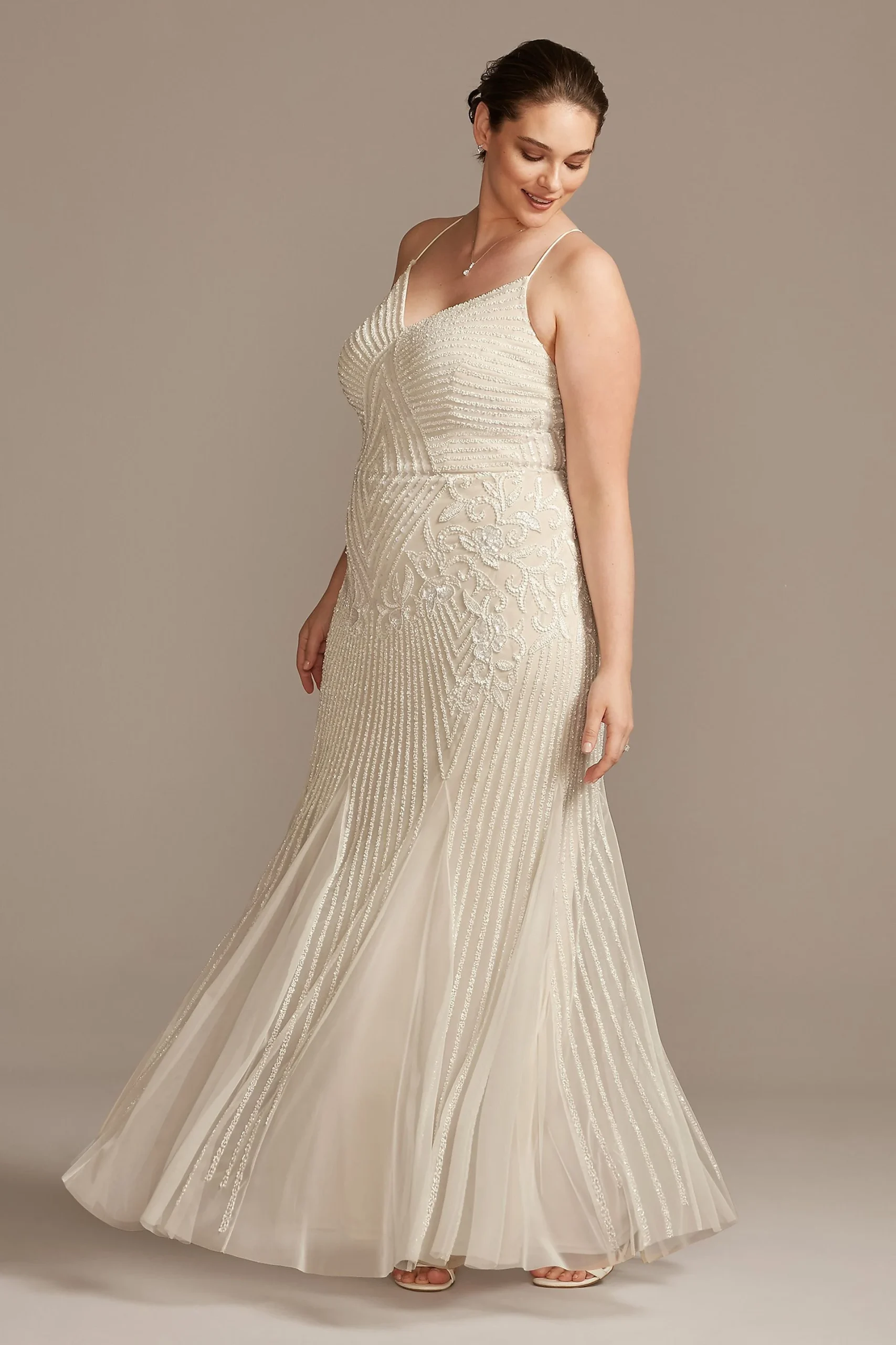 Beaded Sheath V-Neck Dress with Godets