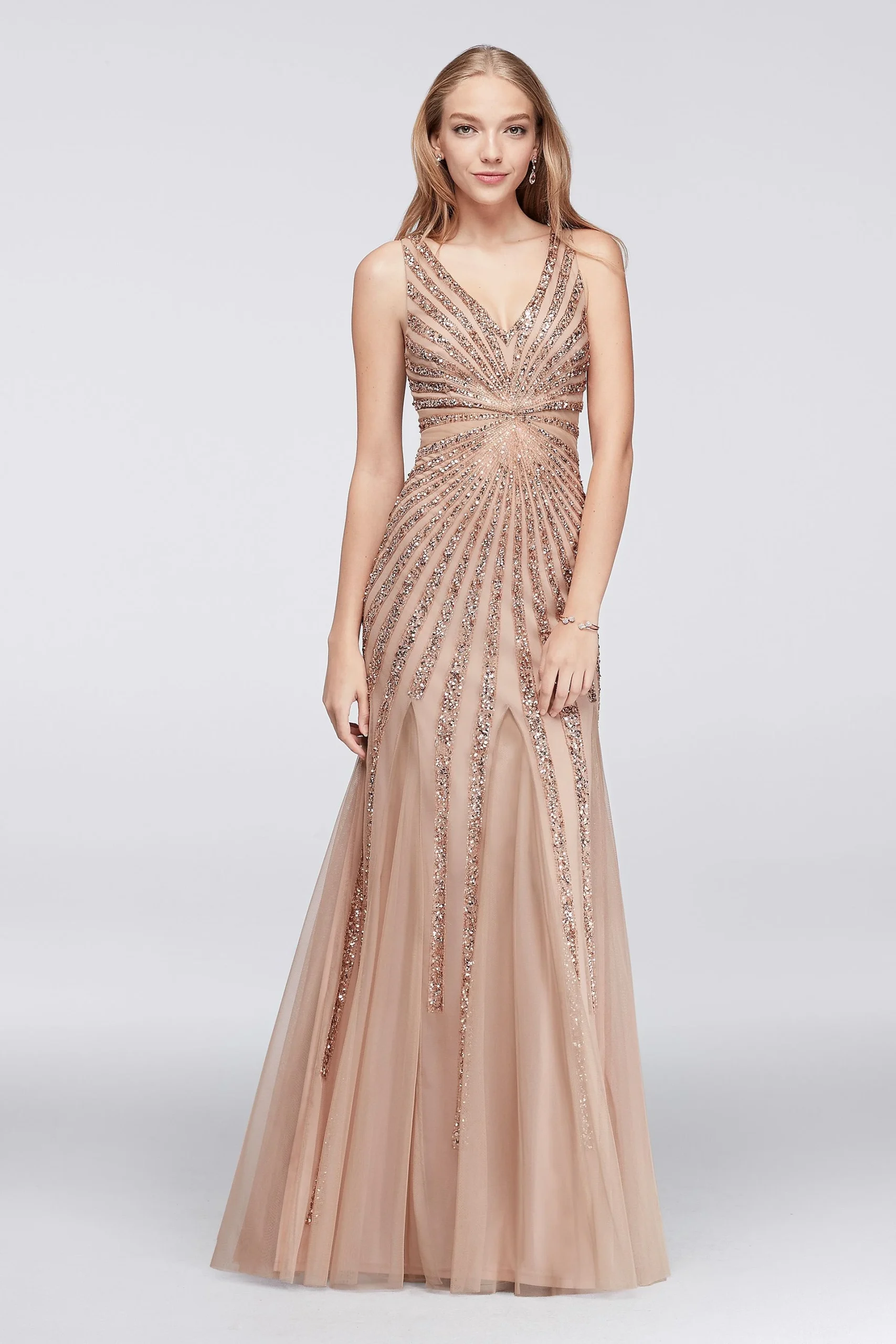 Beaded Sunburst Mesh Mermaid Dress