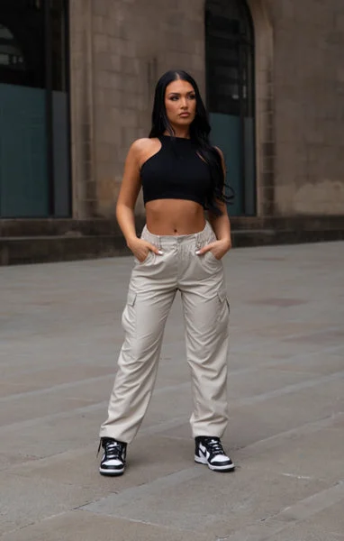 Beige Cuffed Cargo Trousers - Nora