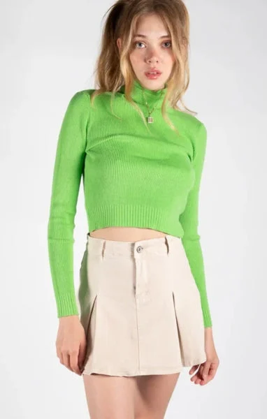Beige Denim Pleated Mini Skirt - Cassara