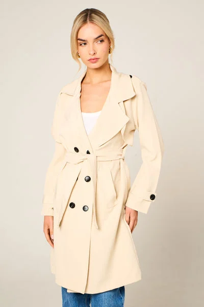 Beige Double Breasted Longline Trench Coat - Evie