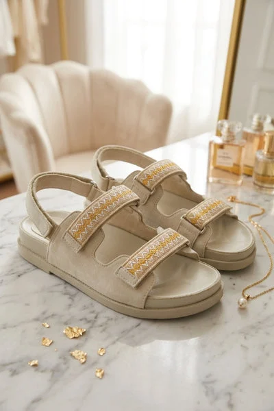 Beige Gladiator Style Flat Sandals - Jessica