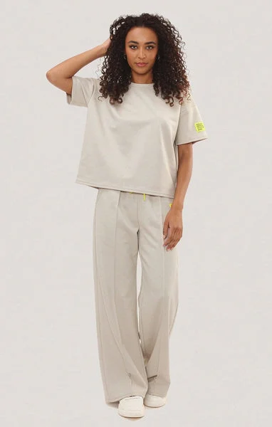 Beige Oversized Relaxed Fit with Lengthy Tee and Wide-Leg Trousers-Arielle