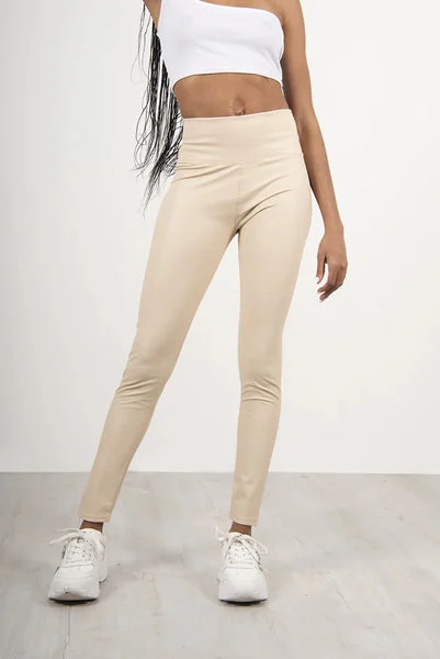 Beige Pu High Waisted Legging -Nicki