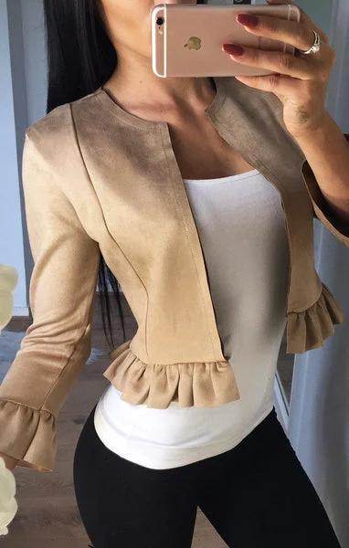 Beige Suede Frill Blazer