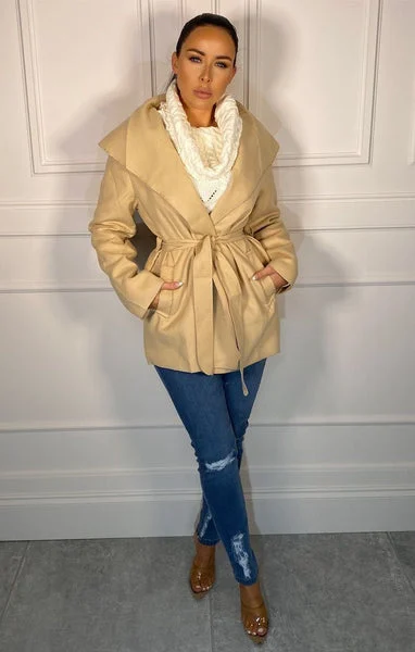 Beige Waterfall Belted Coat - Daya