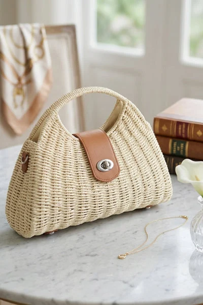 Beige Woven Top Handle Handbag - Forest