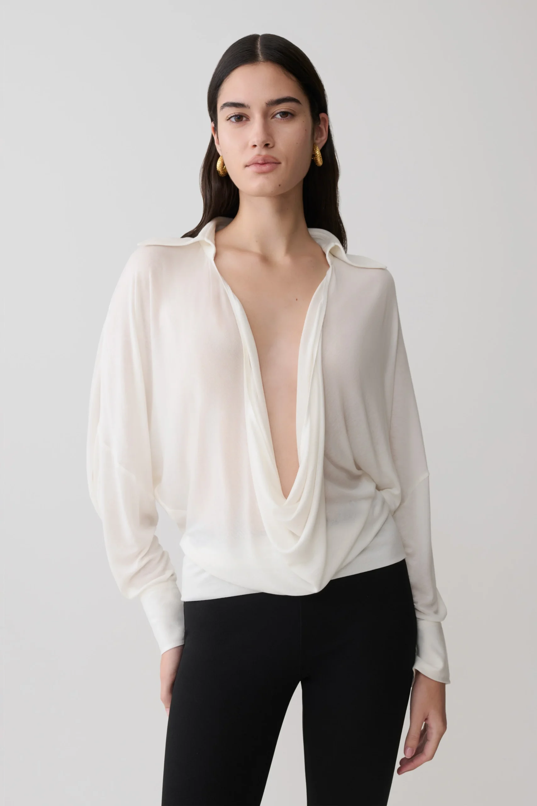 BerkleyDraped Long Sleeve Shirt - White