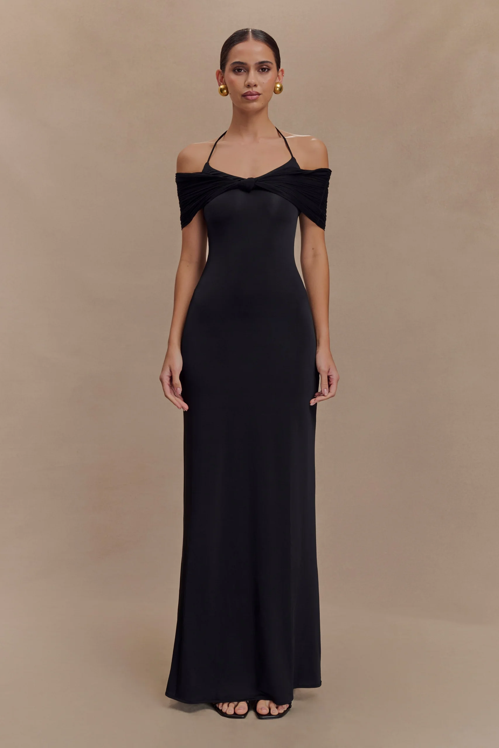 BernadinaMesh And Slinky Halter Maxi Dress - Black