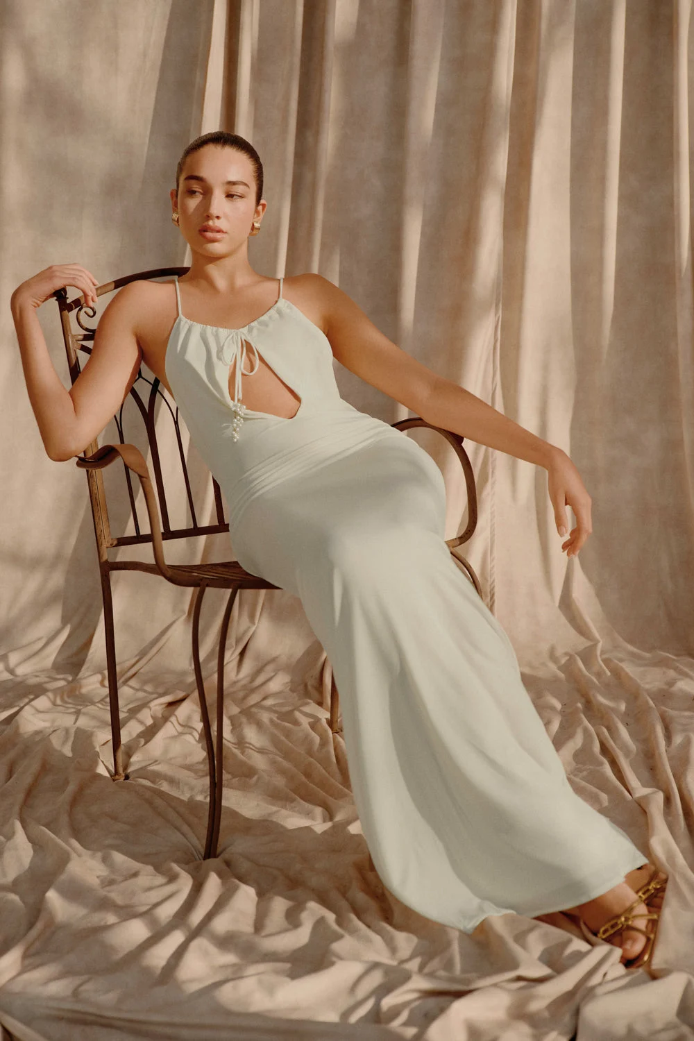 BerylFINAL SALESlinky Maxi Dress With Pearls - Ivory