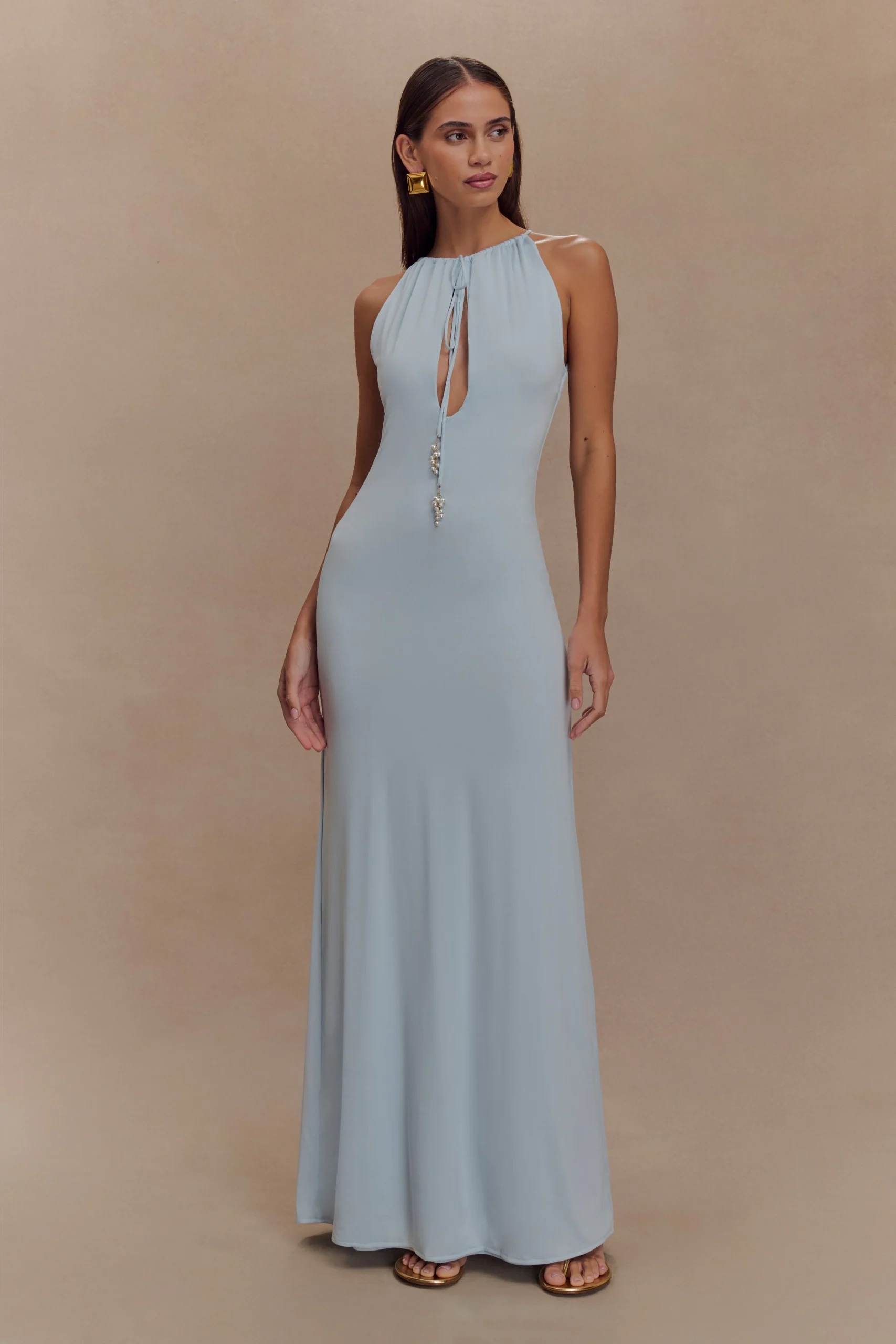 BerylFINAL SALESlinky Maxi Dress With Pearls - Pale Blue