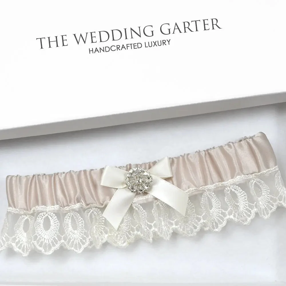 Beth Vintage Inspired Dusty Pink & Ivory Lace Bridal Garter