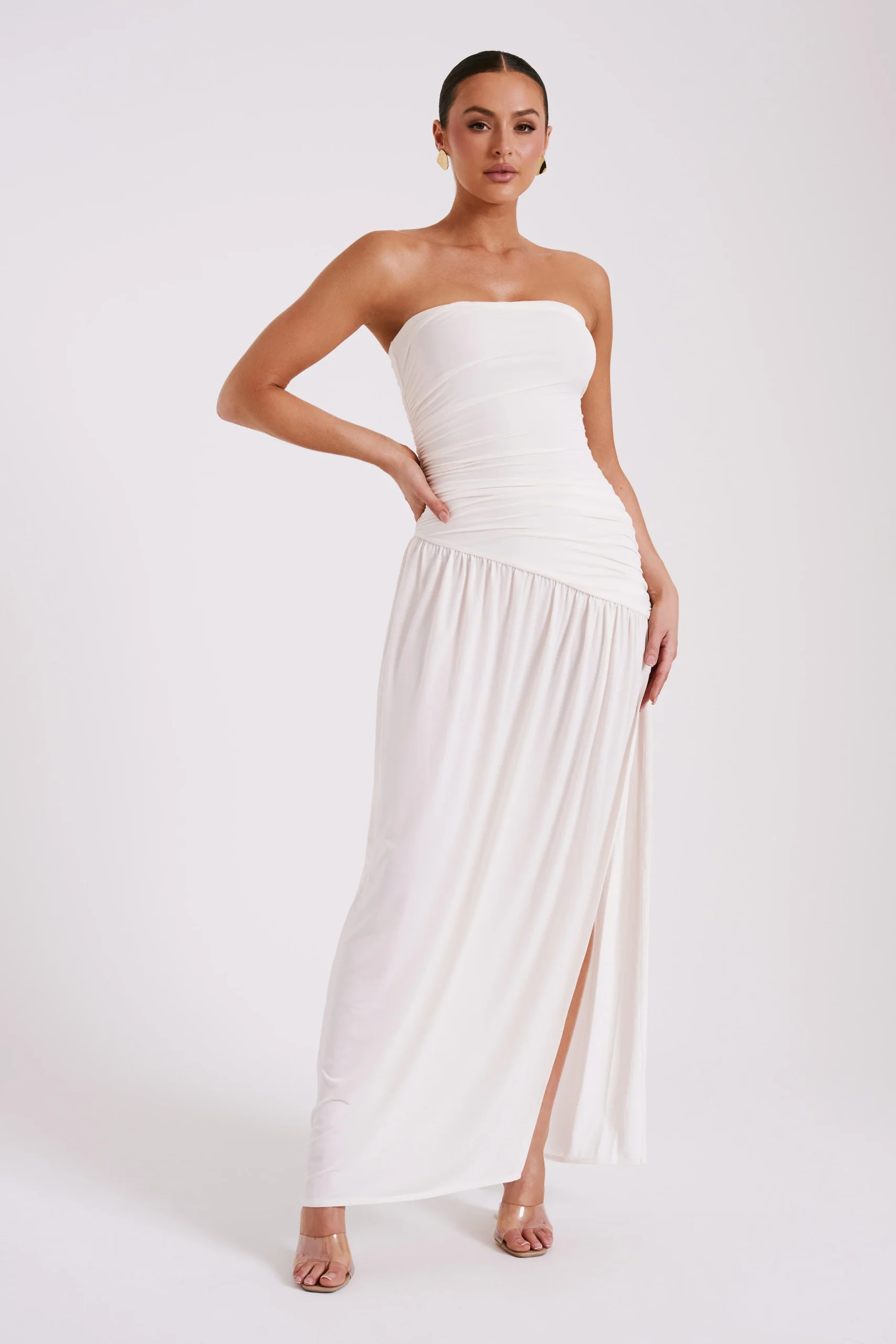 BexStrapless Slinky Maxi Dress With Split - Ivory
