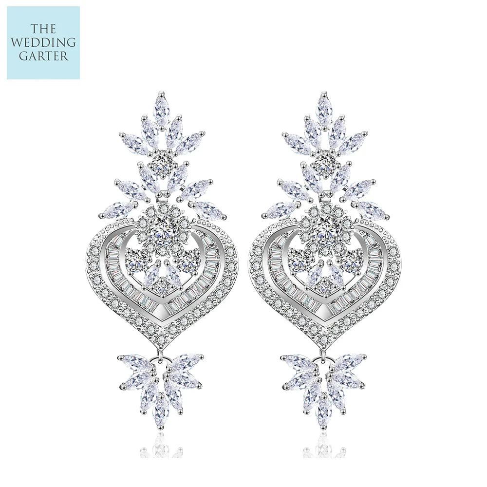 Big Statement Cubic Zirconia Chandelier Bridal Earrings