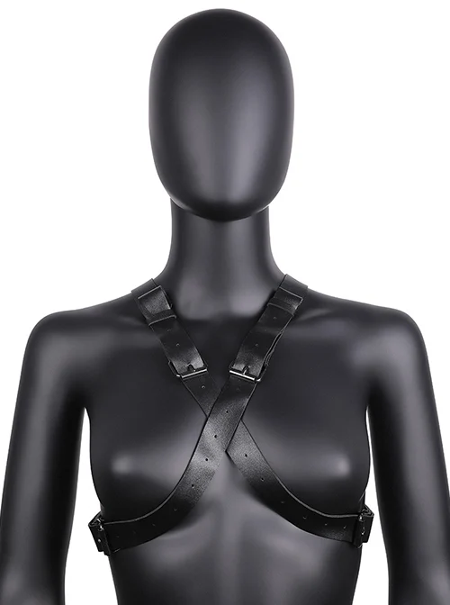 Black Adjustable PU Leather Cross Wrap Punk Style Unisex Harness