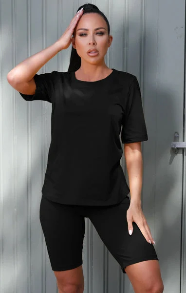Black Basic Crew Neck Short Sleeve T-Shirt - Jana