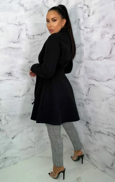 Black Belted Mini Long Sleeve Coat - Lesley