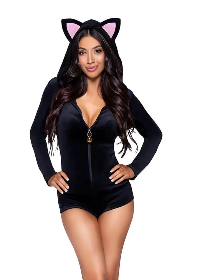 Black Cat Hooded Bodysuit