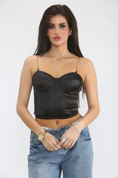 Black Chain Detail Bustier Corset Top - Amity