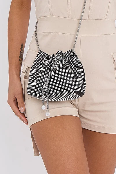 Black Crystal Mini Sack Bag - Khloe