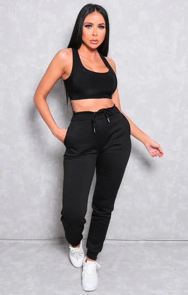 Black Cuffed Leg Basic Joggers - Charlotte