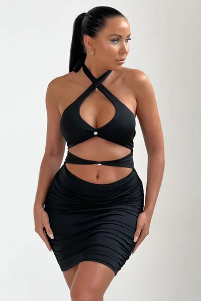 Black Cut Out Bodycon Mini Dress - Cristal