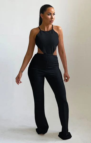 Black Cut Out Strappy Wide Leg Jumpsuit - Adela