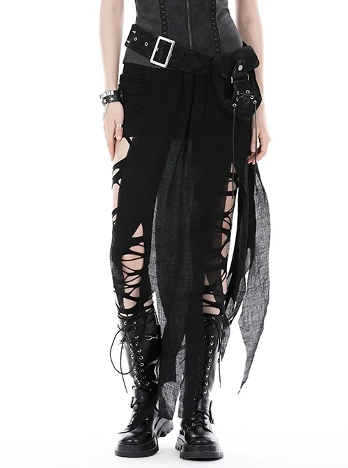 Black Decadent Irregular Mesh Punk Style Sexy Skirt