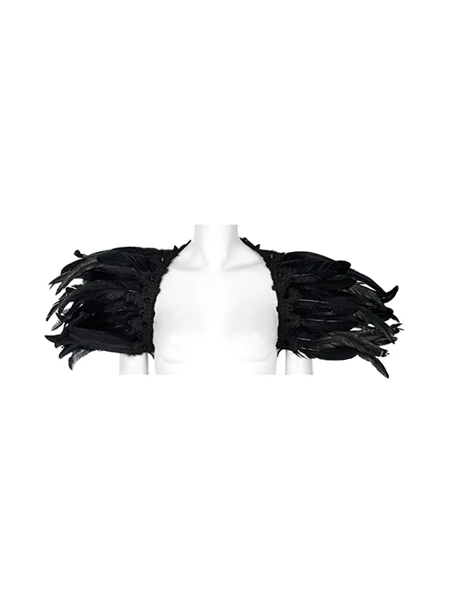 Black Delicate Welt Lace Dark Decadent Death Vibe Gothic Feather Shoulder Accessory