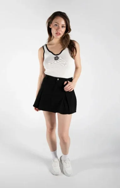 Black Denim Pleated Mini Skirt - Cassara