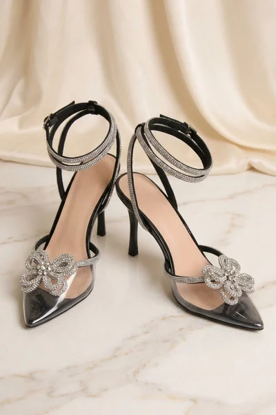 Black Diamanté Detail Perspex Strappy Sandals - Zoe