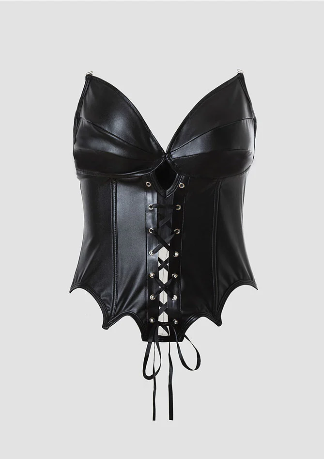 Black Faux Leather Corset Top – Sexy Lace-Up Bustier for Women | SwoonPops