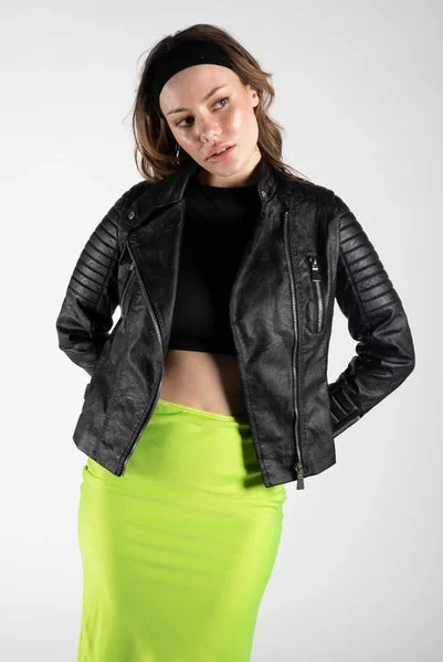 Black Faux Leather Oversized Jacket - Bella