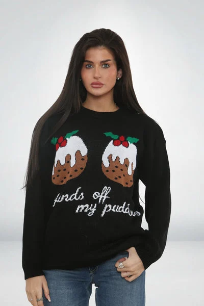 Black Festive “Hands Off My Pud” Christmas Pudding Graphic Jumper – Tilly