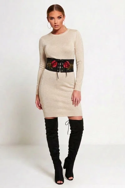 Black Floral Lace Up Waist Belt - Aria