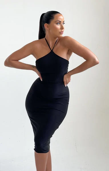 Black Halterneck Midi Dress - Brogan