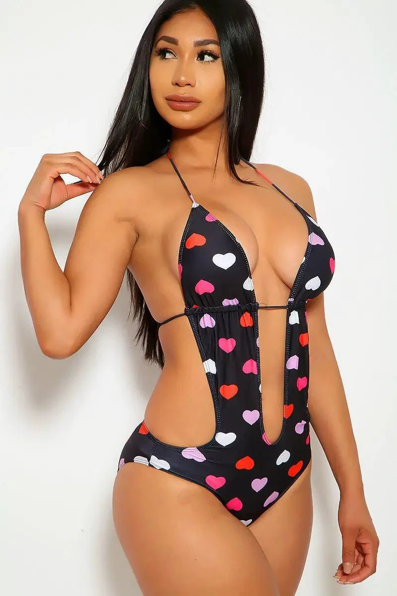 Black Heart Halter Monokini