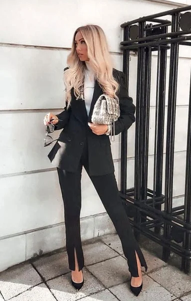 Black High Waisted Side Split Trousers - Iggy