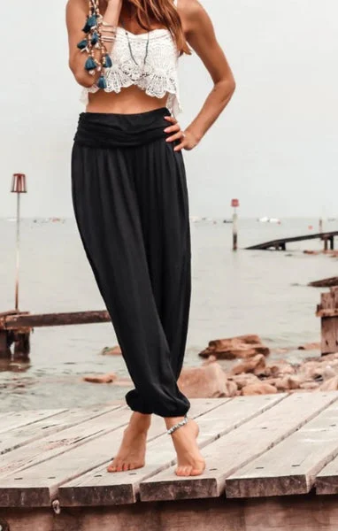 Black High Waisted Slouchy Harem Trousers - Alaya