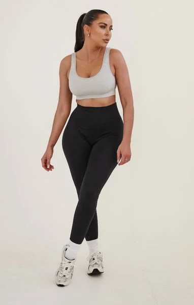 Black High Waisted Wide Band Activewear Leggings - Yanis
