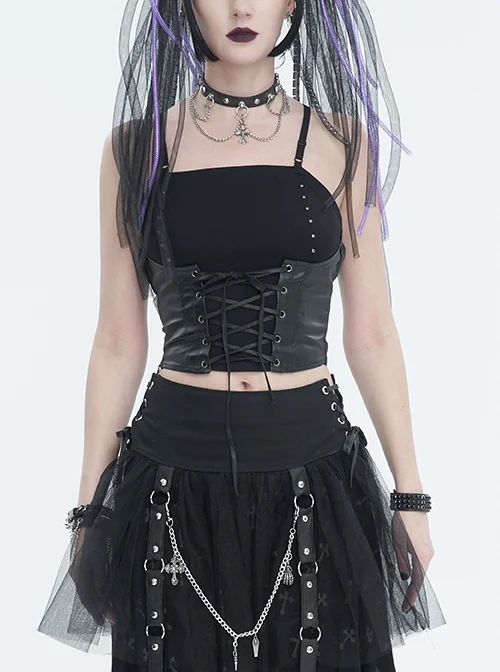 Black Knit Adjustable String Punk Daily Bandeau Camisole